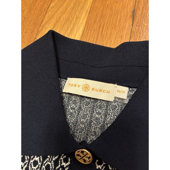Tory Burch GEMINI LINK POLO DRESS Navy Blue White Size XS Jacquard NO BELT - Picture 6 of 8